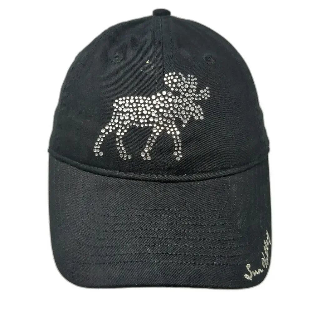 Gear for Sports Black Cap OS Silver Rhinestone Moose Sun Valley Slideback Hat